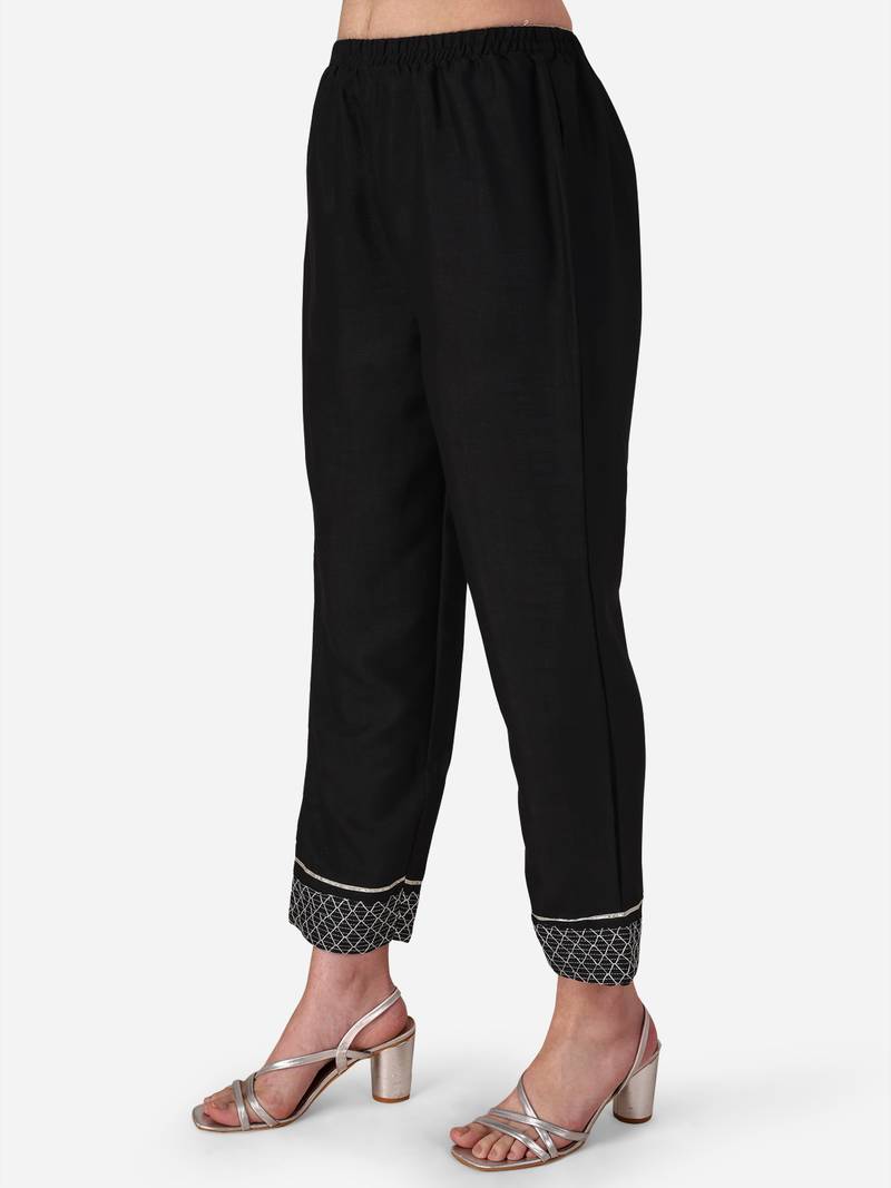 Seamore Cotton Blend Black Embroidery For Women Stitched Kurta Set