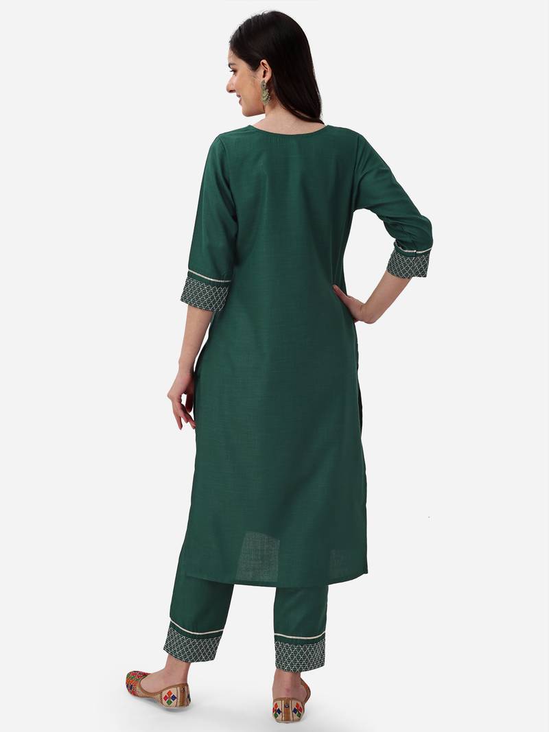Seamore Cotton Blend Green Embroidery For Women Stitched Kurta Set