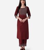 Seamore Cotton Blend Brown Embroidery For Women Stitched Kurta Set