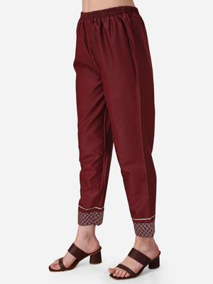 Seamore Cotton Blend Brown Embroidery For Women Stitched Kurta Set 7