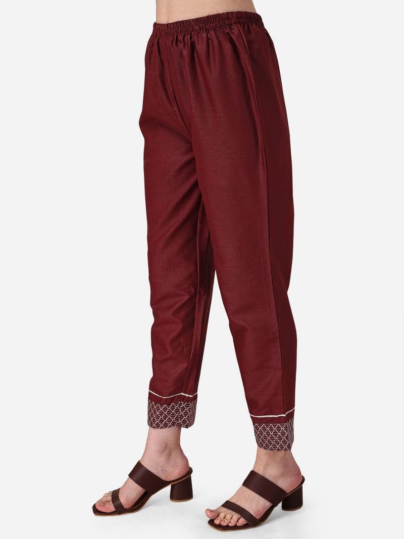 Seamore Cotton Blend Brown Embroidery For Women Stitched Kurta Set