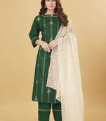 Seamore Cotton Blend Green Embroidery For Women Stitched Kurta Set