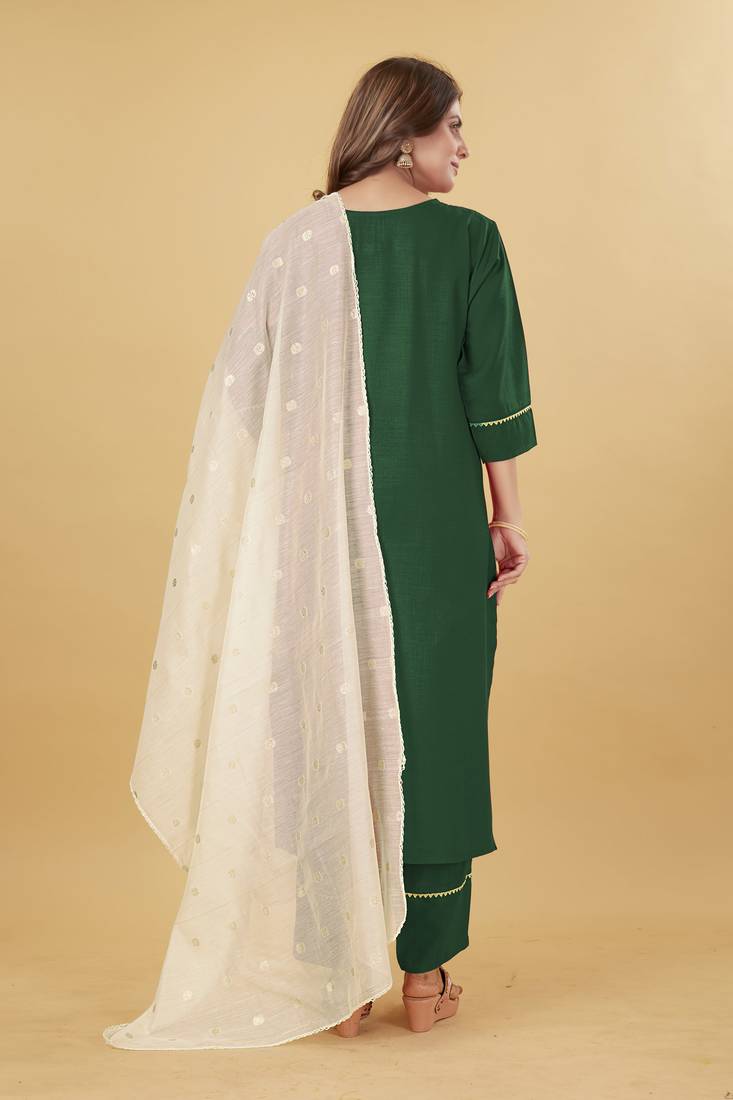 Seamore Cotton Blend Green Embroidery For Women Stitched Kurta Set