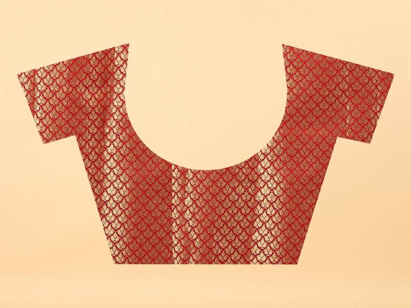 Red Woven Banarasi silk blend Saree With Blouse