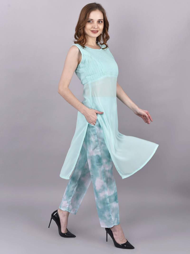 Seamore Georgate Sky Blue Plain For Women Stitched Kurta Set