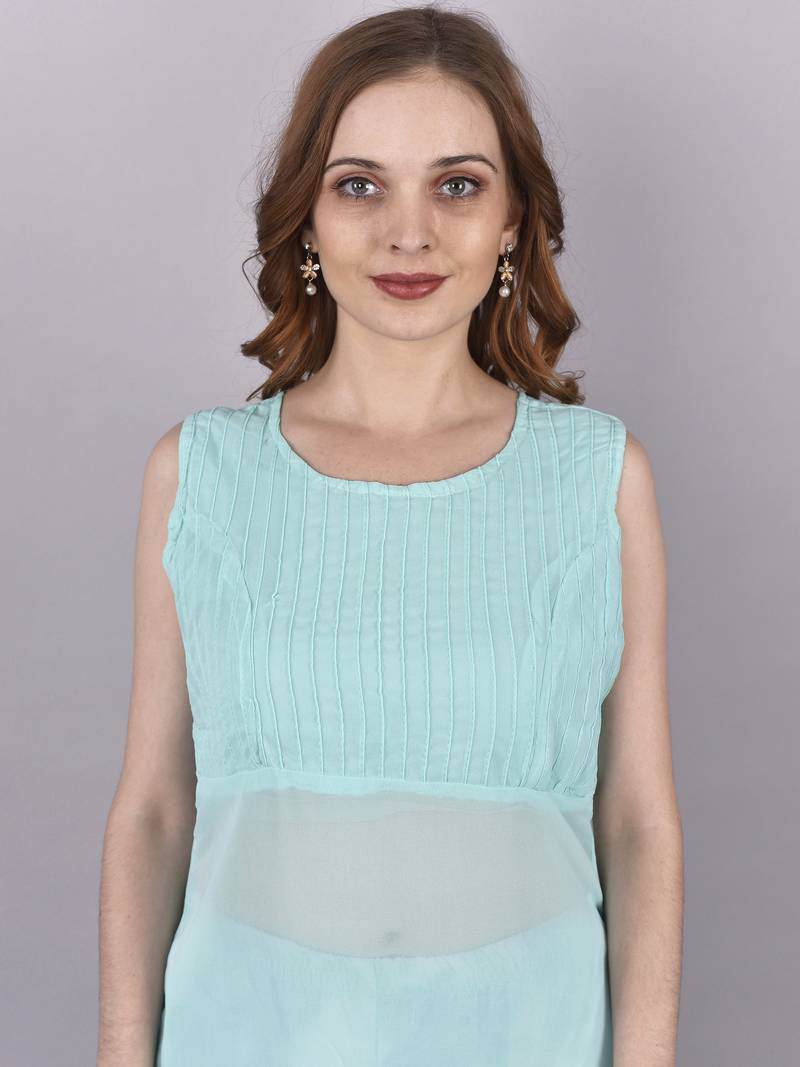 Seamore Georgate Sky Blue Plain For Women Stitched Kurta Set