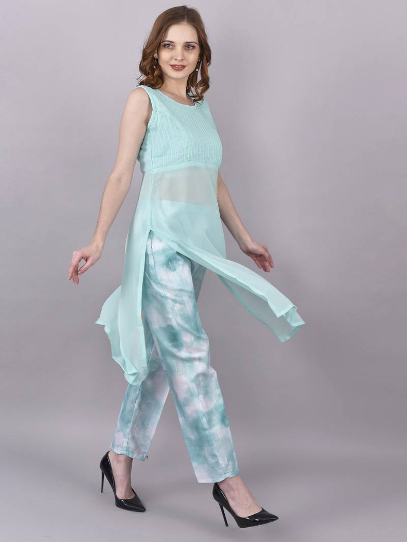 Seamore Georgate Sky Blue Plain For Women Stitched Kurta Set