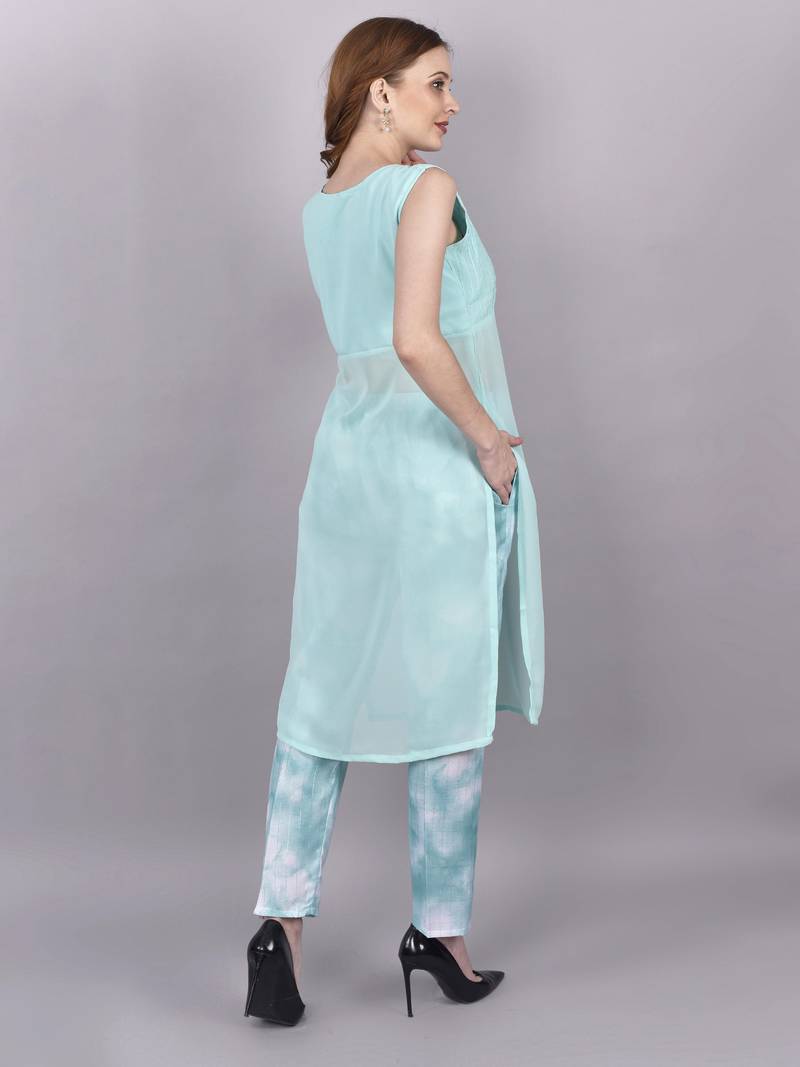 Seamore Georgate Sky Blue Plain For Women Stitched Kurta Set