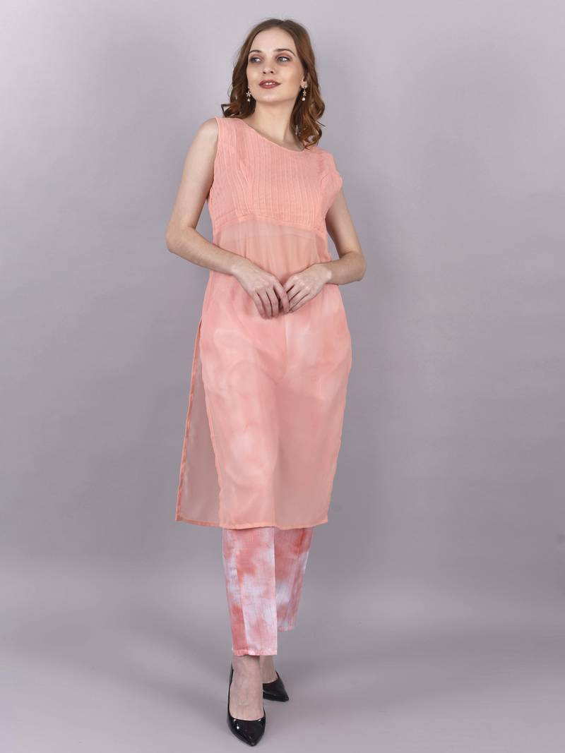 Seamore Georgate Pink Plain For Women Stitched Kurta Set