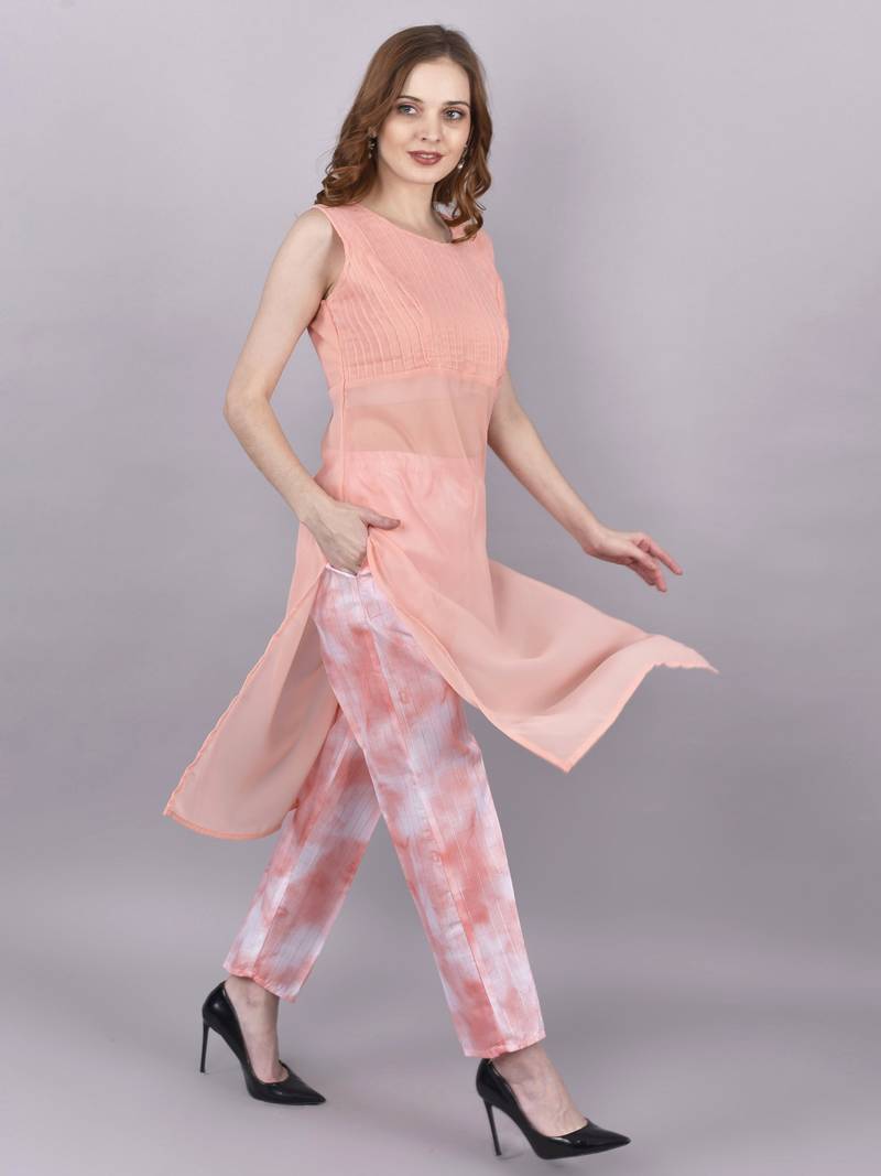 Seamore Georgate Pink Plain For Women Stitched Kurta Set