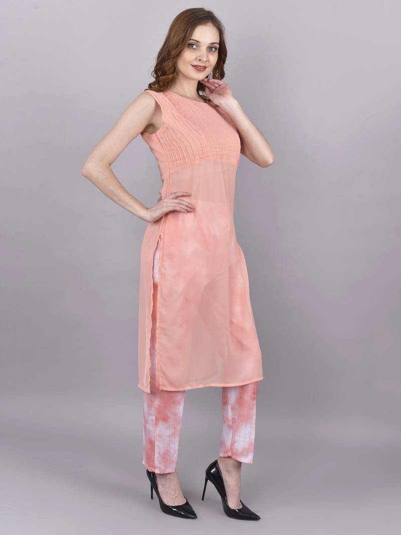 Seamore Georgate Pink Plain For Women Stitched Kurta Set