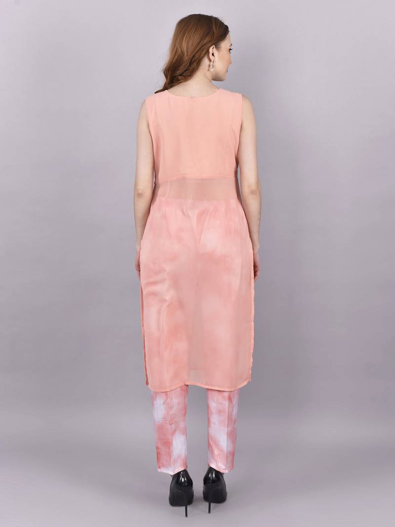 Seamore Georgate Pink Plain For Women Stitched Kurta Set