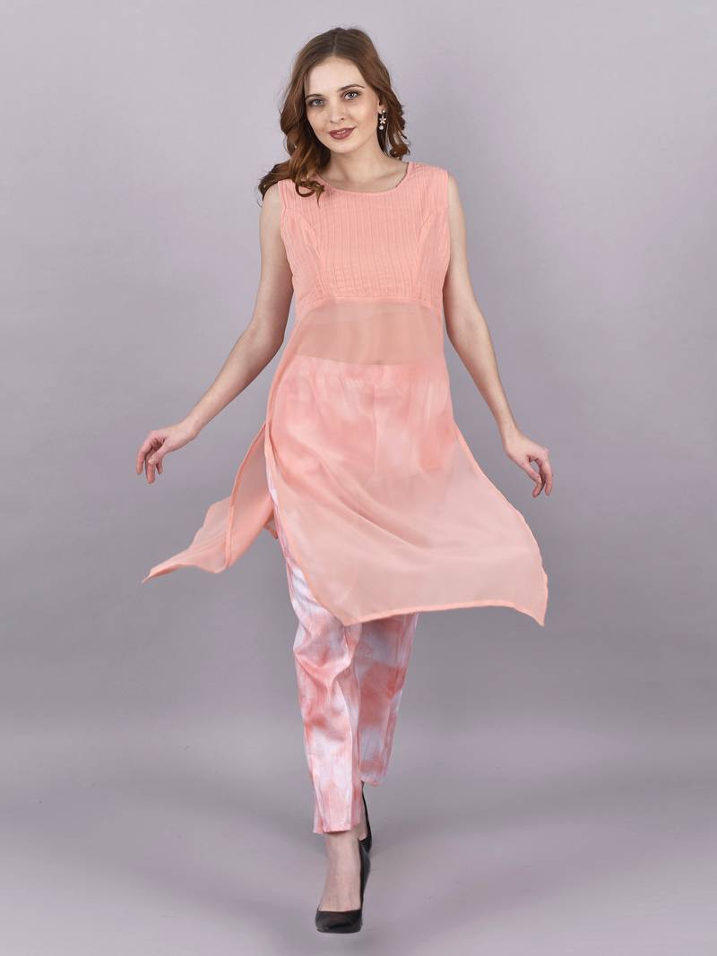 Seamore Georgate Pink Plain For Women Stitched Kurta Set