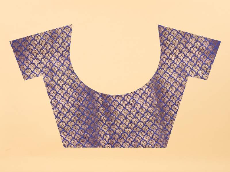 Blue Woven Banarasi silk blend Saree With Blouse