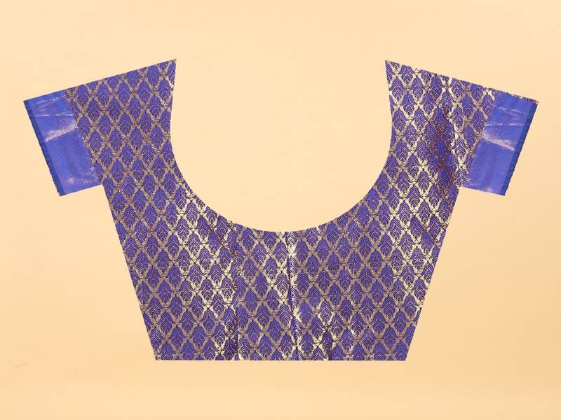 Blue Woven Banarasi silk blend Saree With Blouse