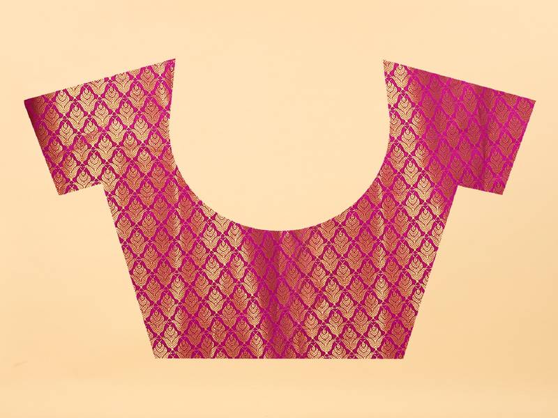 Pink Woven Banarasi silk blend Saree With Blouse