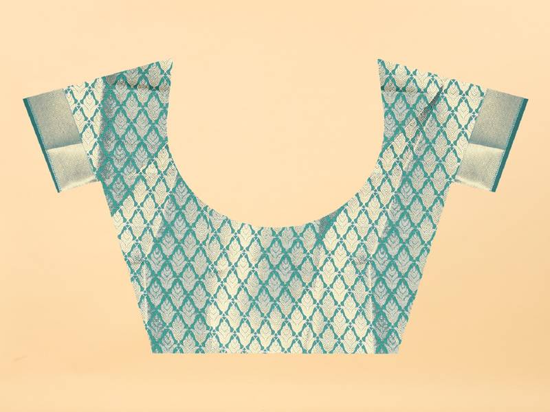 Green Woven Banarasi silk blend Saree With Blouse