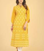 Seamore Cotton Slub Yellow Printed For Women Stitched Kurta Set