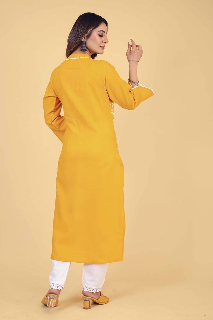 Seamore Cotton Slub Yellow Printed For Women Stitched Kurta Set