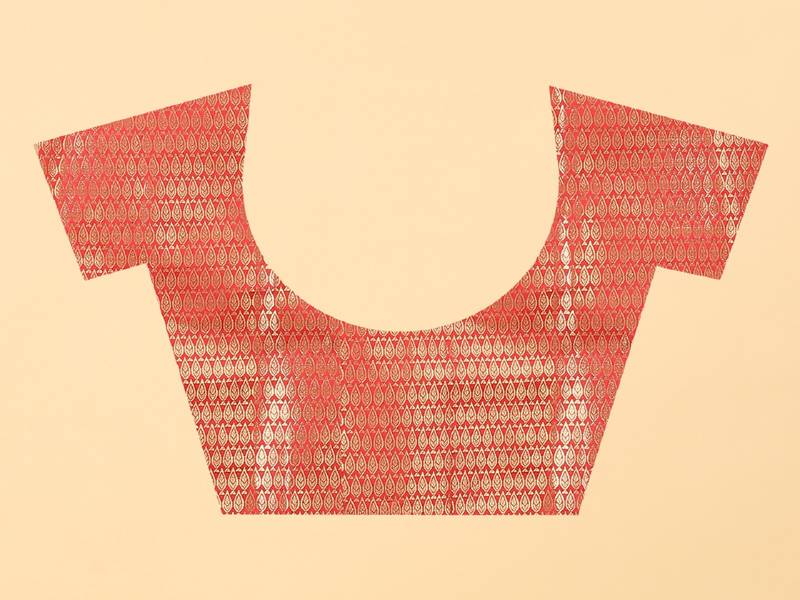 Red Woven Banarasi silk blend Saree With Blouse