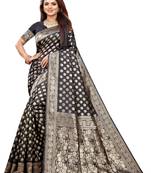 Black Woven Banarasi silk blend Saree With Blouse