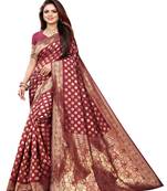 Maroon Woven Banarasi silk blend Saree With Blouse