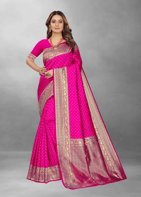 Pink Woven Banarasi silk blend Saree With Blouse 1