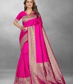 Pink Woven Banarasi silk blend Saree With Blouse