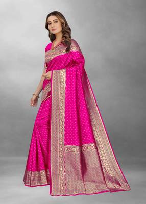 Pink Woven Banarasi silk blend Saree With Blouse 2