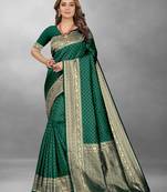 Green Woven Banarasi silk blend Saree With Blouse
