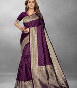 Purple Woven Banarasi silk blend Saree With Blouse