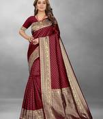 Maroon Woven Banarasi silk blend Saree With Blouse