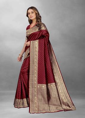 Maroon Woven Banarasi silk blend Saree With Blouse 2