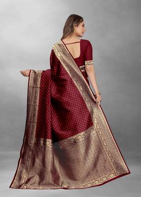 Maroon Woven Banarasi silk blend Saree With Blouse 3