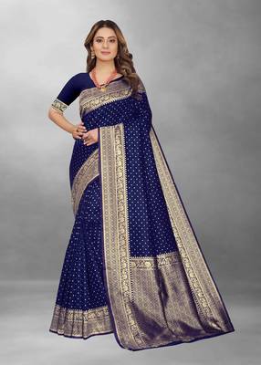 Blue Woven Banarasi silk blend Saree With Blouse 1