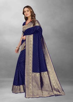 Blue Woven Banarasi silk blend Saree With Blouse 2