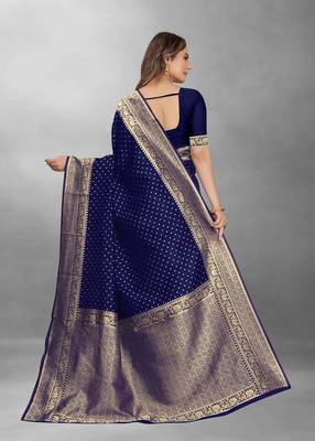 Blue Woven Banarasi silk blend Saree With Blouse 3
