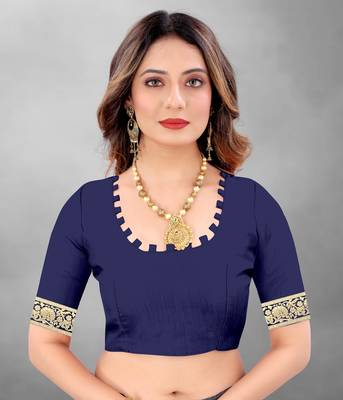 Blue Woven Banarasi silk blend Saree With Blouse 4