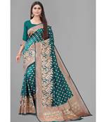 Green Woven Banarasi silk blend Saree With Blouse