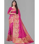 Pink Woven Banarasi silk blend Saree With Blouse
