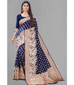 Blue Woven Banarasi silk blend Saree With Blouse