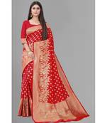 Red Woven Banarasi silk blend Saree With Blouse