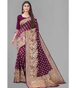 Purple Woven Banarasi silk blend Saree With Blouse