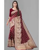 Maroon Woven Banarasi silk blend Saree With Blouse