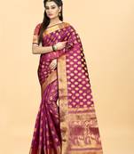 Pink Woven Banarasi silk blend Saree With Blouse