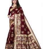 Maroon Woven Banarasi silk blend Saree With Blouse