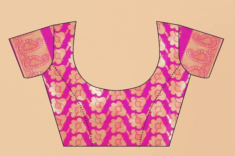 Pink Woven Banarasi silk blend Saree With Blouse