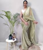 Dark green plain lycra saree with blouse
