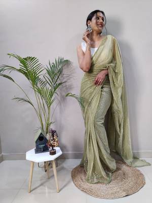 Dark green plain lycra saree with blouse 3