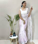 Baby Pink Colour Net Embroidery Saree WITH UN-STITCHED BLOUSE